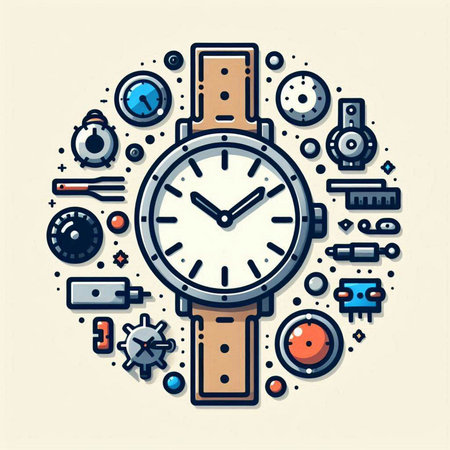 Vector illustration of wristwatch in circle shape. Time management concept.のイラスト素材