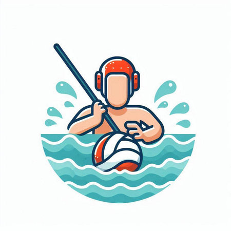 Water polo player in helmet and goggles on the water. Vector illustrationのイラスト素材