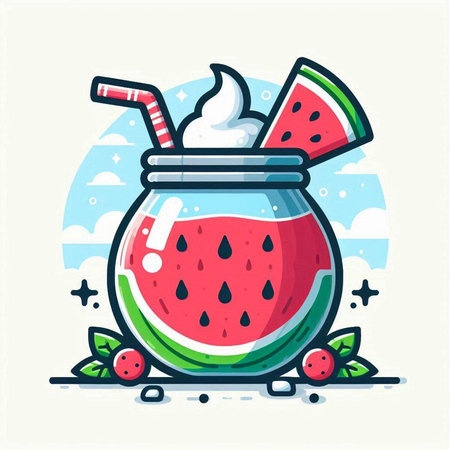 Watermelon smoothie in a jar. Vector illustration in flat style.のイラスト素材