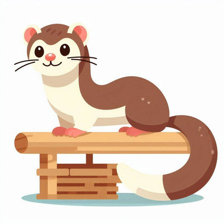 Cute ferret sitting on a wooden log. Vector illustration.のイラスト素材