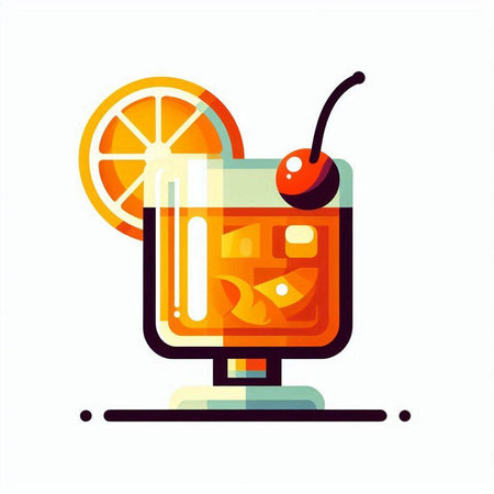 Cocktail with orange and cherry. Vector illustration in flat styleのイラスト素材