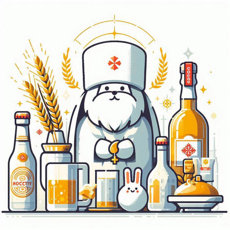 Chef and beer. Vector illustration in a flat style on white background.のイラスト素材