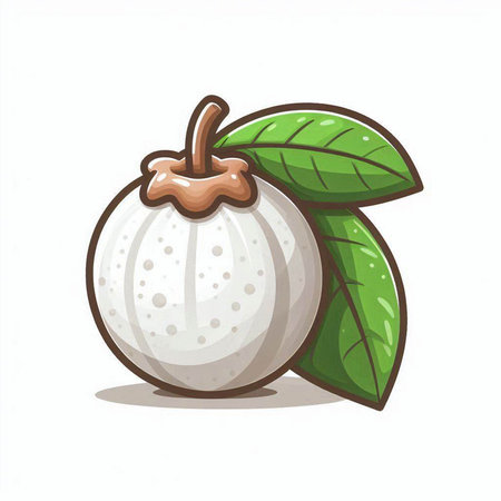 Mangosteen fruit with leaves isolated on white background. Vector illustration.のイラスト素材