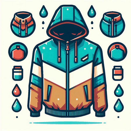 Vector illustration of a hooded jacket with a hood and raindropsのイラスト素材