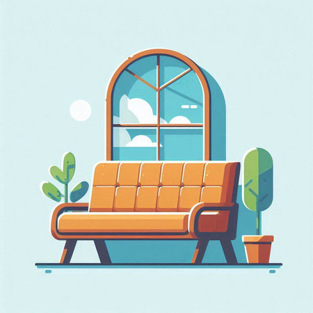 Sofa in the living room. Vector illustration in flat styleのイラスト素材