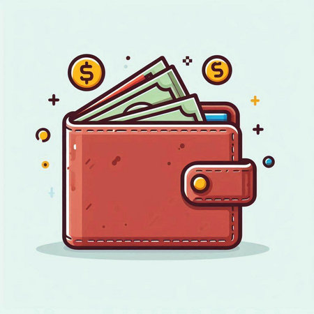 Wallet with money. Vector illustration in flat style. Eps 10.のイラスト素材