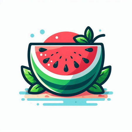 Watermelon vector illustration. Watermelon icon in flat cartoon style.のイラスト素材