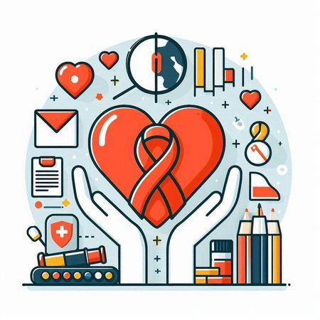 Vector illustration in flat linear style on the topic of World Aids Day.のイラスト素材