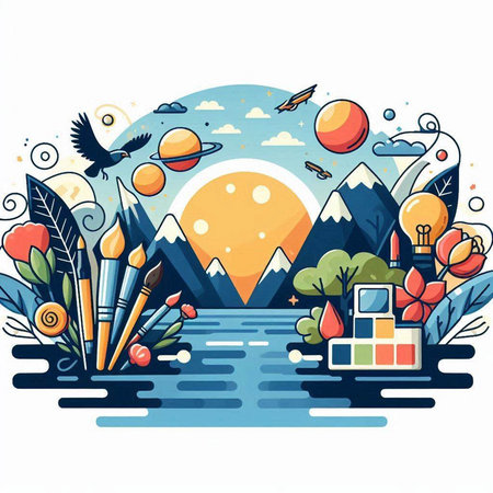 Vector illustration of a landscape in the style of a flat design.のイラスト素材