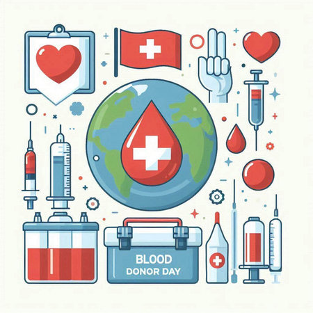 Blood donation concept. Donate blood and save the planet. Vector illustrationのイラスト素材