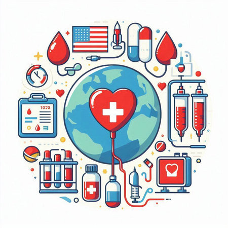 Vector illustration of World Blood Donor Day banner. Flat line art design.のイラスト素材