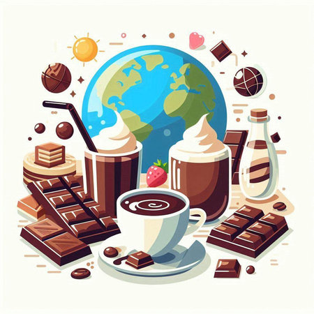 Coffee, chocolate, milk, ice cream, cocoa. Vector illustration.のイラスト素材