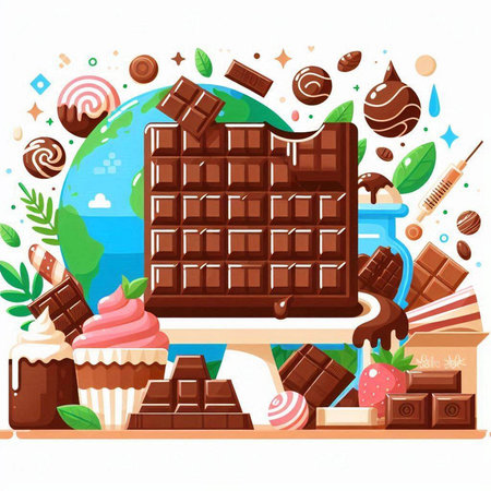 Chocolate bar and sweets on a shelf. Vector illustration in cartoon style.のイラスト素材
