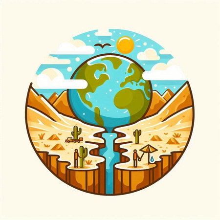 Planet earth in the desert. Vector illustration in flat cartoon style.のイラスト素材