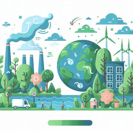 Ecology concept in flat style. Vector illustration. Green environment, save the planet.のイラスト素材