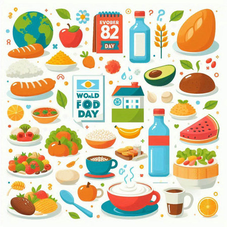 Set of healthy food and drink icons. Vector illustration in flat styleのイラスト素材