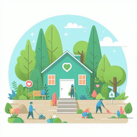 Caring for the environment. Flat vector illustration in cartoon style.のイラスト素材