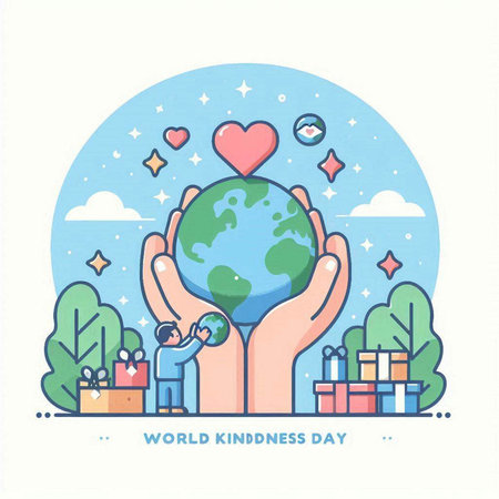 Vector illustration of World Kindness Day. Flat line design style.のイラスト素材
