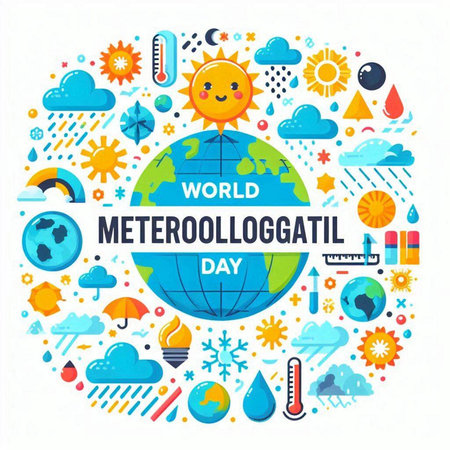 World water day concept with globe, sun, clouds and thermometer. Flat design vector illustration.のイラスト素材