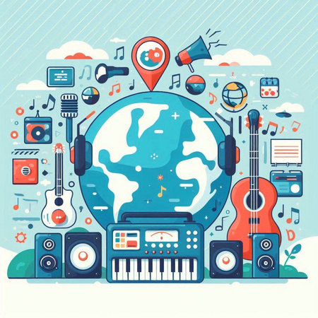 Vector illustration of music instruments around the world. Flat style design.のイラスト素材