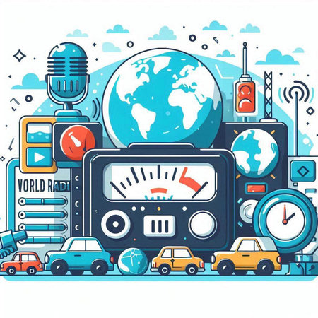 Vector illustration of a flat design concept of the world radio. Radio station.のイラスト素材