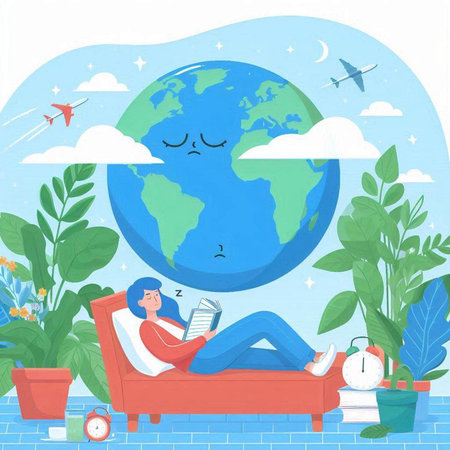 Vector illustration of a woman reading a book on a sofa at homeのイラスト素材