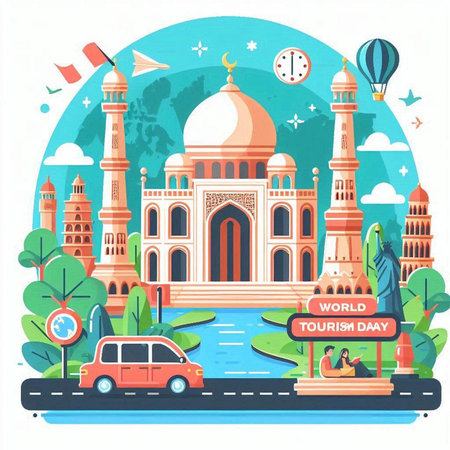 Travel to India concept with famous landmarks. Vector illustration in flat styleのイラスト素材