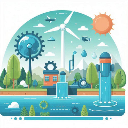 Ecology and environment concept with world globe and icons. Vector illustrationのイラスト素材