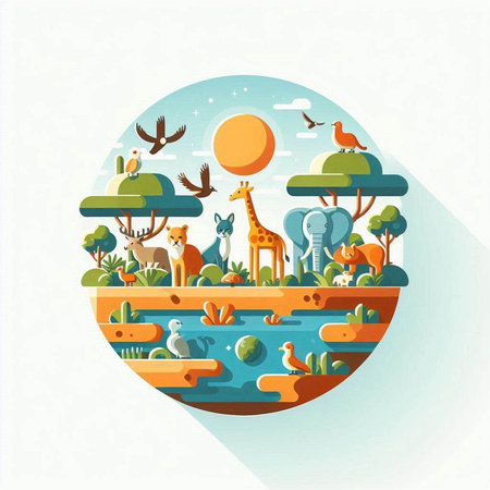Vector illustration of wild animals in the flat style. Vector illustration.のイラスト素材