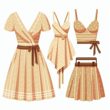 Set of vintage women's clothes. Vector illustration isolated on white background.のイラスト素材