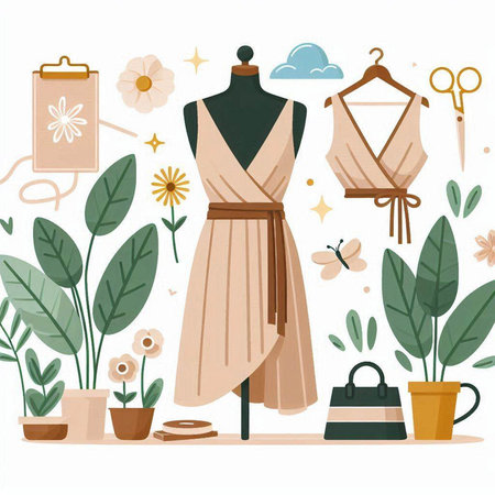 Fashionable woman's dress on mannequin. Vector illustrationのイラスト素材