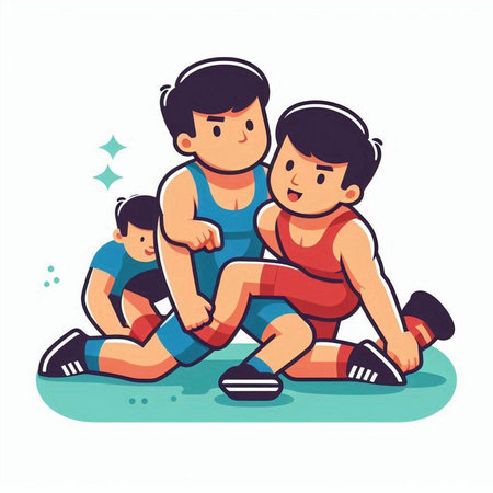 Vector illustration of a little boy with his mother and father playing sports.のイラスト素材