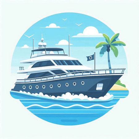 Cruise ship on the sea. Vector illustration in flat style.のイラスト素材