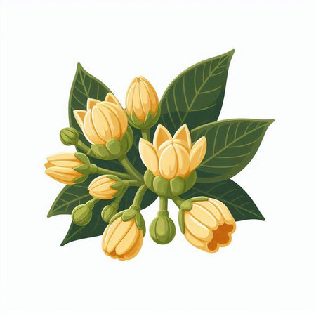 Coffee tree flowers isolated on white background. Vector illustration.のイラスト素材