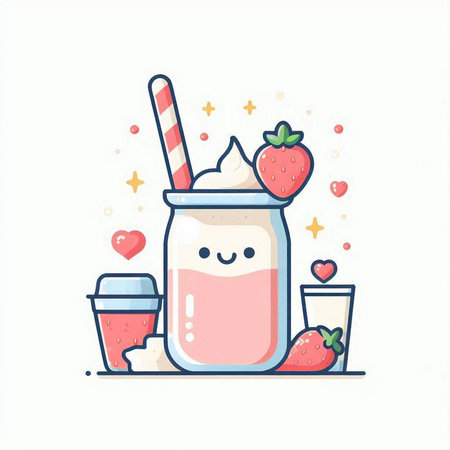 Milkshake with strawberries. Vector illustration in a flat style.のイラスト素材