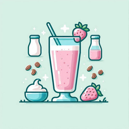 Strawberry milkshake in a glass. Vector illustration.のイラスト素材