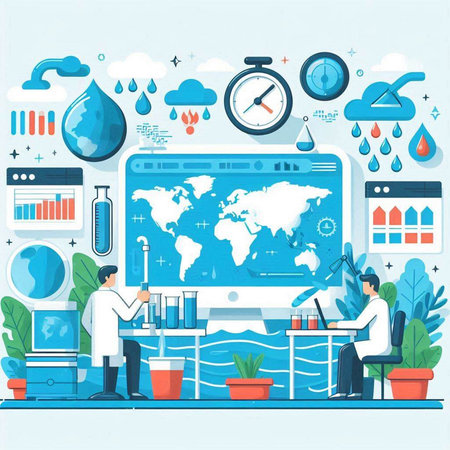 Vector illustration of flat design concept of scientific research and development. Design for web, site, banner and print.のイラスト素材