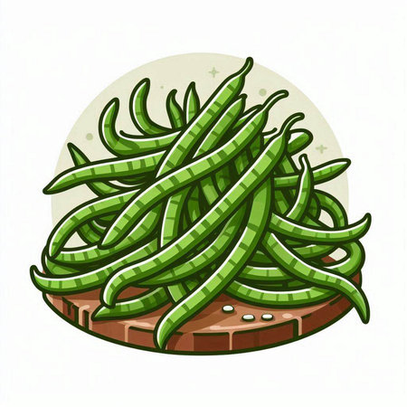 Green beans isolated on white background. Hand drawn vector illustration in cartoon style.のイラスト素材