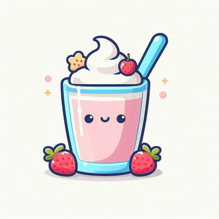 Cute milkshake with strawberry and whipped cream. Vector illustration.のイラスト素材