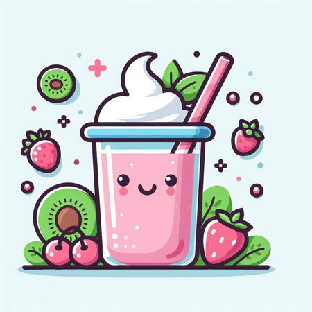 Fruit smoothie in a glass with a straw. Vector illustration.のイラスト素材