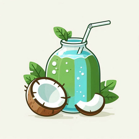 Coconut smoothies in a glass jar. Vector illustration.のイラスト素材