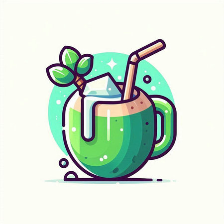 Coconut cocktail with straw. Vector illustration in flat style.のイラスト素材