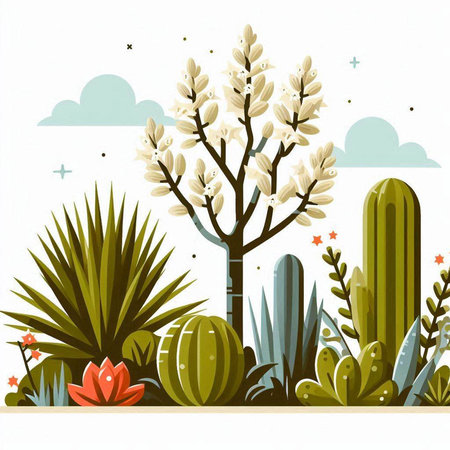 Cacti and succulents in the desert. Vector illustration.のイラスト素材