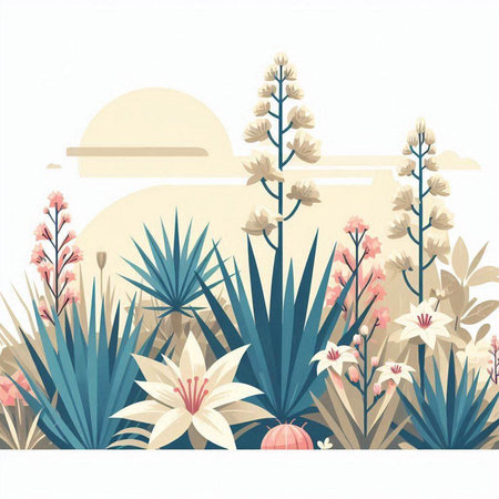 Summer background with tropical plants and flowers. Vector illustration for your designのイラスト素材