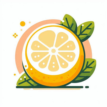 Orange fruit with leaves flat icon. Vector illustration of citrus fruit.のイラスト素材