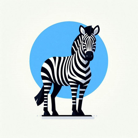 Zebra on the background of the blue circle. Vector illustration.のイラスト素材