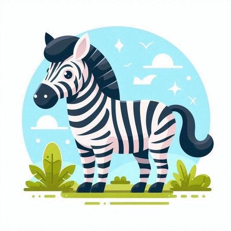 Zebra vector illustration. Cute cartoon zebra character in flat style.のイラスト素材