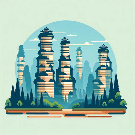 City landscape with skyscrapers. Vector illustration in flat style.のイラスト素材