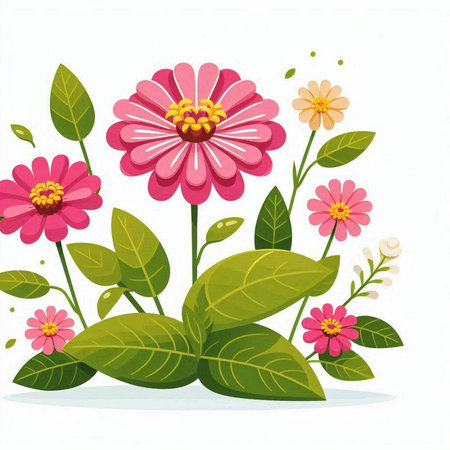 Flower card with pink flowers and green leaves. Vector illustration.のイラスト素材