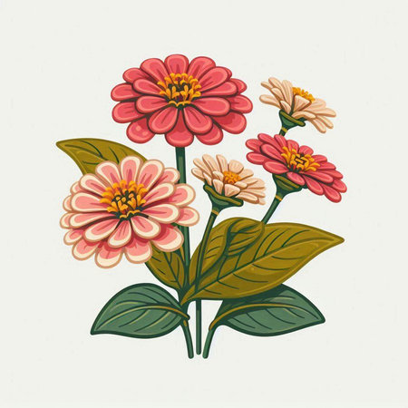 Zinnia flower. Hand drawn vector illustration in vintage style.のイラスト素材